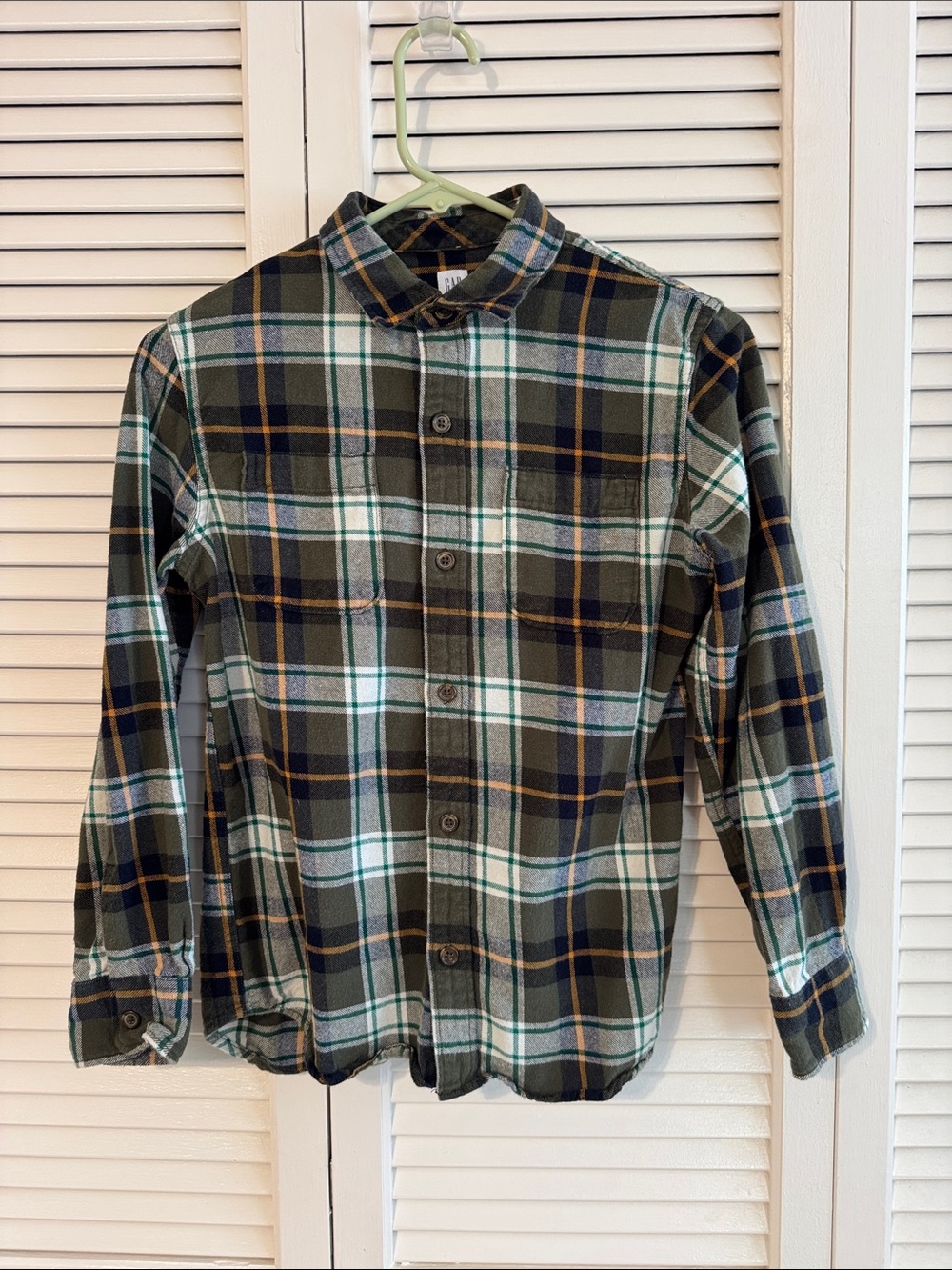 Boys GAP Olive Green Plaid Flannel Shirt